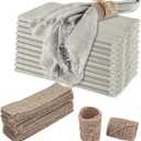 VIJIV 8 Pack Cheesecloth Dinner Napkins and Burlap Napkin Rings Set of 4 Natural, Cotton Linen Napkins Fringe, 18x18 Inches Decorative Boho Cheese Cloth Napkins for Wedding Western Party Decorations (Beige)