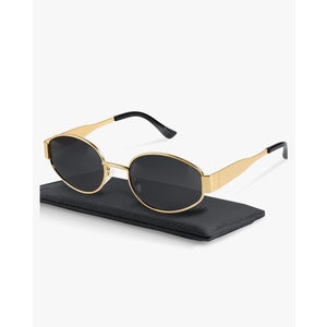 livho Retro Polarized Sunglasses - UV400 Protection, Oval Shape, Metal Frames - Matching Soft Case Inlcuded