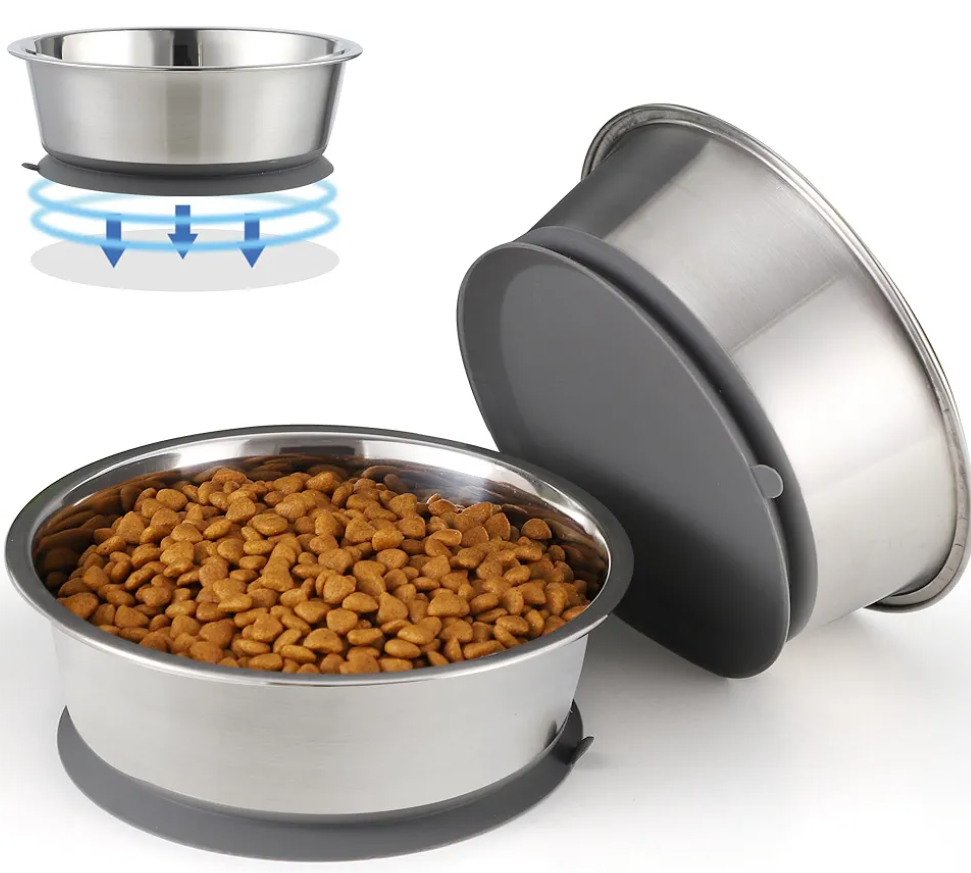 Nicelock Stainless Steel Dog Bowl | Set of 2, Metal Dog Bowls with Suction Base, Rubber Bottom & Premium Material & Easy Clean (Gray-2 Pack)
