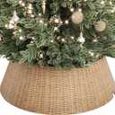 ELYKEN 33 Inch Christmas Tree Collar, 6-Piece Xmas Tree Skirt for Artificial Trees, Handcrafted Plastics Wicker Tree Base Cover with Cord Cut-Out Rustic Farmhouse Tree Ring for Home Decor