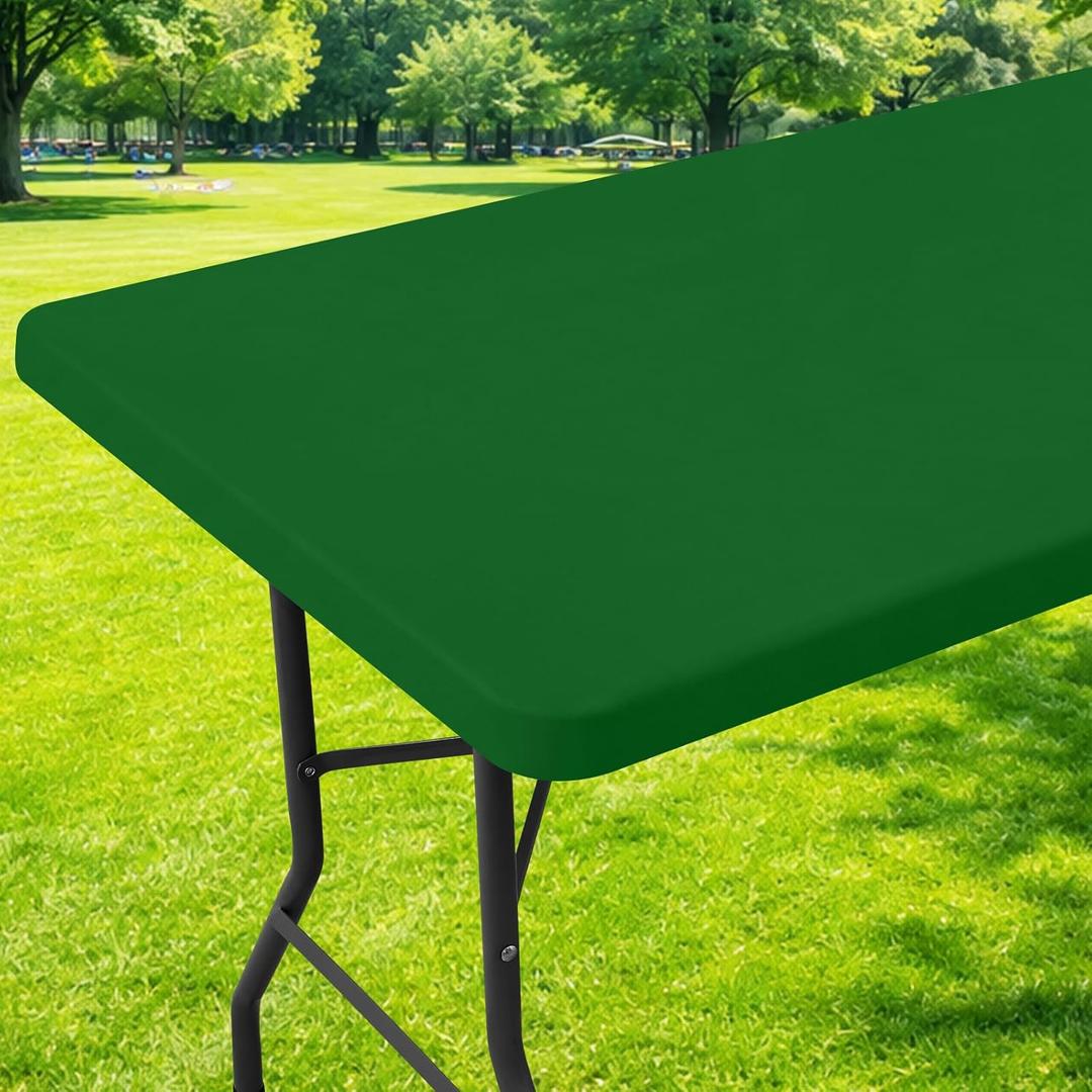 Moosfor Spandex 6 Foot Rectangle Table Cloth, Elastic Fitted Tablecloths for Picnic, Stretch Washable Patio Table Cover for Outdoor, Camping, Banquet and Parties (Emerald Green, 30"x72")