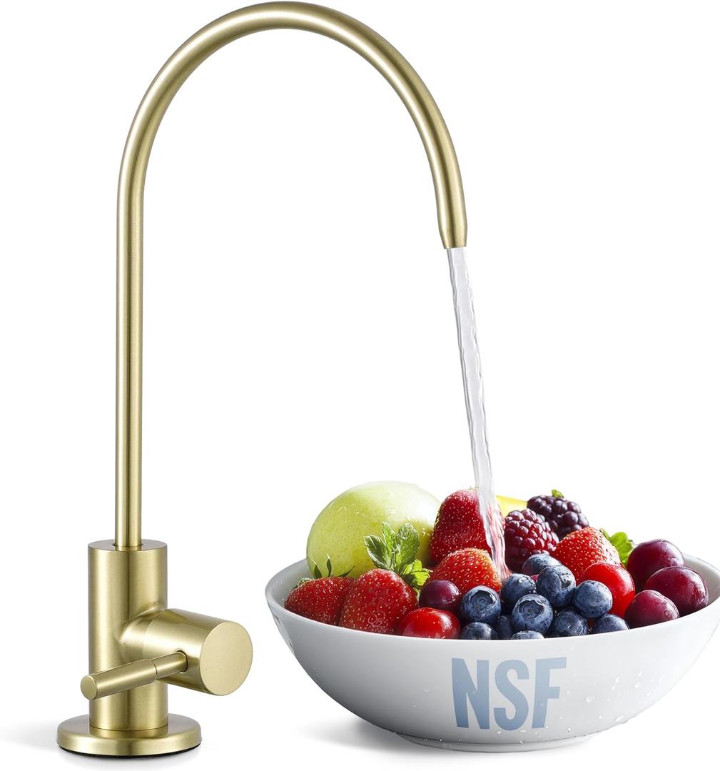Drinking Water Faucet for Kitchen Sink, Gold Kitchen Water Filter Faucet Stainless Steel for Reverse Osmosis or Water Filtration System Beverage Non-Air Gap RO Faucet Gold Finish