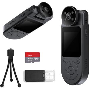 L20 1.5Screen Body Cameras with Audio and Video Recording, 1080P Wearable Personal Body Cam w/ 180 Rotating Lens, 7HR Battery, Night Vision, 64GB Portable Body Worn Camcorder for Civilians (No WiFi)
