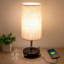 Table Lamp with Motion Sensor and Constant on Mode, USB Lamp Include Warm White Bulb, Built in USB Port & AC Outlet, Bedside Lamp Idea for Bedroom Retro Cream