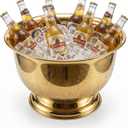 Gold Beverage Tub for Parties, 10L Stainless Steel Drink Cooler, Holds 810 Beer Bottles or 34 Wine Bottles with Ice, Metal Champagne Bucket for Bar Cart, Poolside, Outdoor Entertaining