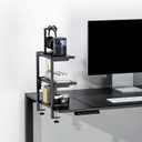 Spacrea clamp on Desk Shelf, 2 Tier Office Desk Shelves Organizer, Wood Desktop Supplies Storage Rack, Desk Organizers and Accessories (Black)
