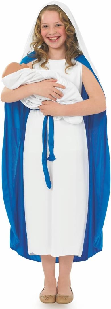fun shack Virgin Mary Costume for Kids, Saint Mary Outfit for Girls, Religious Dress-Up for Children (Small, Blue)