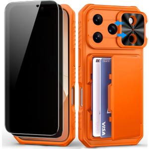for iPhone 17 Pro Case Wallet2 Privacy Screen Protectors, Card Holder (4-5 Cards), Slide Camera Cover, Military Grade Drop Prortection, Heavy Duty Men Women Phone Case for iPhone 17 Pro, Orange