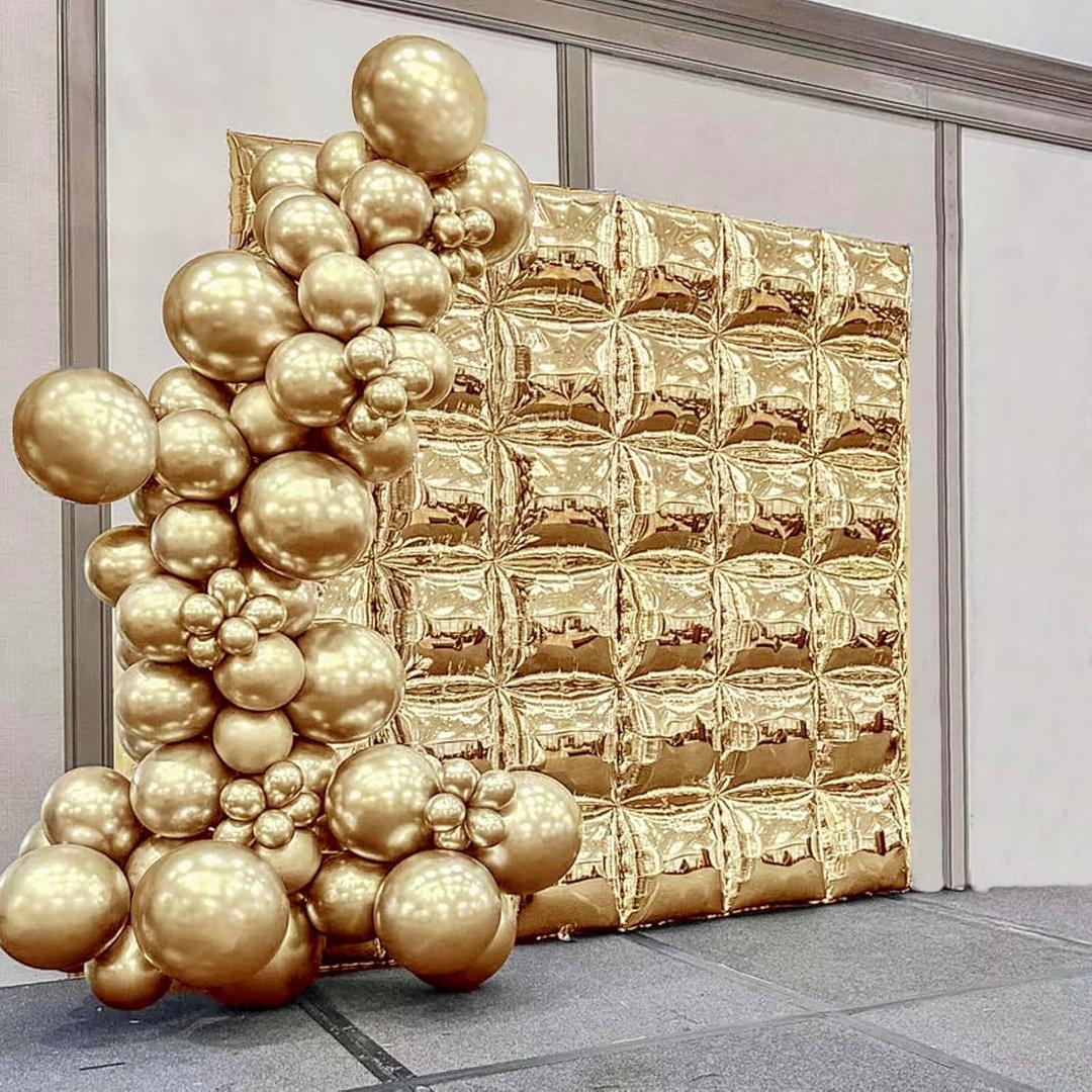 Gold Mylar Flat Square Foil Balloons Wall Tunnel Balloon Garland Arch Kit Metallic Double Sided Backdrop For New Year's Eve Wedding Graduation Anniversary Birthday Party Background Decoration