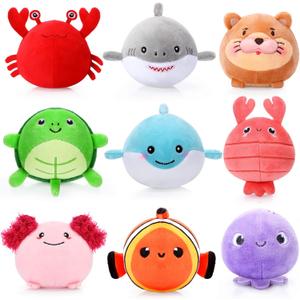 9 Pcs Mini Sealife Stuffed Animals 3.15 Inch Stuffed Shark Turtle Ocean Animal Soft Plushies for Birthday Ocean Party Decors Gift Bag Fillers Easter Basket Stuffers Classroom Prizes