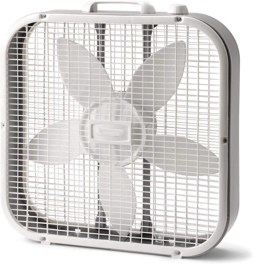 20" Classic Box Fan with Weather-Resistant Motor, 3 Speeds, 22.5" H, White