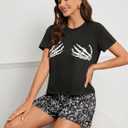 Laqeyko Cute Pajamas for Women Shorts Set Short Sleeve Tops and Shorts Pjs Sets Nightwear Sleepwear (Black, XL)