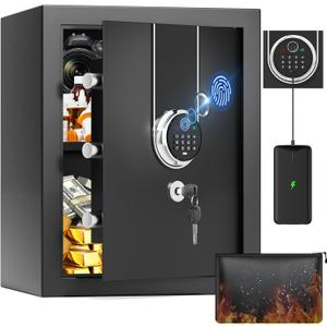 1.3 Cuft Fingerprint Safe Box, Biometric Home Safes with Fireproof Waterproof Bag, Combination Keypad, Anti-Theft Dual Alert, Mute Mode, Digital Security Money Safes For Cash Jewelry Office Document