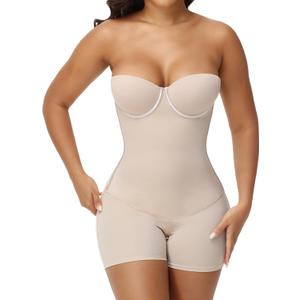 SHAPESHE Strapless Shapewear for Women Lace-up Body Shaper Backless Shapewear Bodysuit Butt Lifter, Small