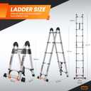 Telescoping Ladder 12.5 FT A Frame, Extension Multi-Purpose with Balance Bar Heavy Duty 330 lbs Max Capacity for Home and Outdoor Work, Silver