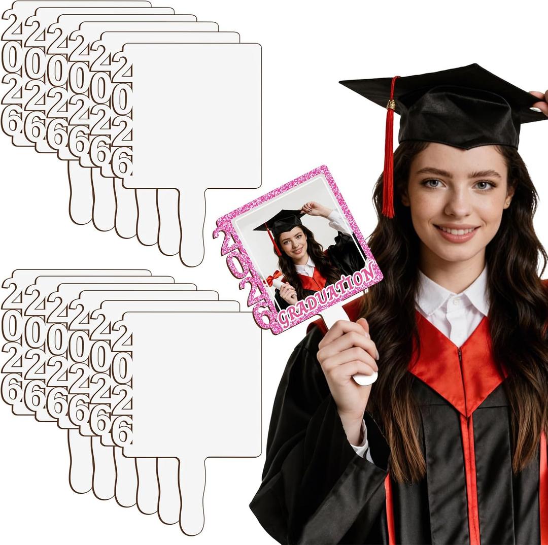 12 Pcs Sublimation Graduation Fans Blank 12"x8", MDF Sublimation Grad Fans Sign, Wood 2026 Sublimation Graduation Blanks Bulk for DIY Photo Gifts, Picture Frame, Ceremony, Party (Style 2026)