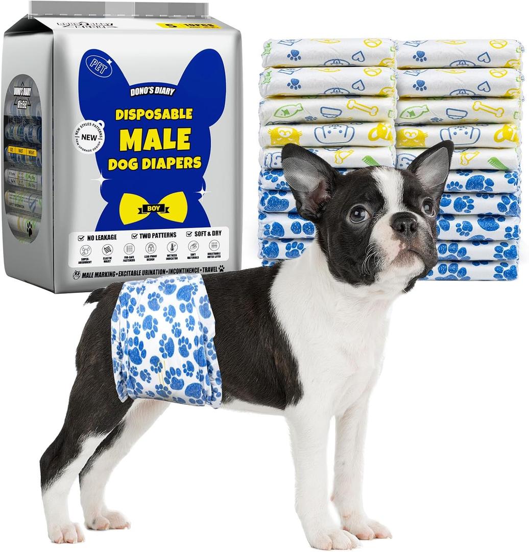 Dono Dog Diapers Male, Disposable Male Dog Wraps 30ct, Ultra Absorbent Doggie Diapers, Rapid-Dry Leak-Proof Puppy Diapers, Wetness Indicator Excitable Urination Incontinence, Small