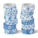 Whaline 12 Rolls Blue Floral Washi Tape Chinoiserie Flower Washi Tape Vintage Masking Decorative Gift Wrapping Paper Tape for DIY Craft Scrapbook Envelope Party Favor Supplies