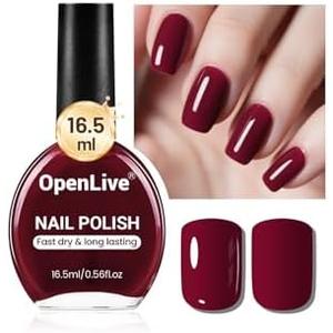 OpenLive 16.5ml Dark Red Nail Polish Large Volume Quick Dry Nail Polish, Long Lasting Shine, Fingernail Toenail Nail Art DIY Home Travel Nail Art Gift