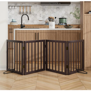 Wooden Dog Gate Freestanding Foldable 4 Panel Pet Gates Extra Wide Dog Gates for Indoor Doorways Stairs 24in Height Support Feet Included