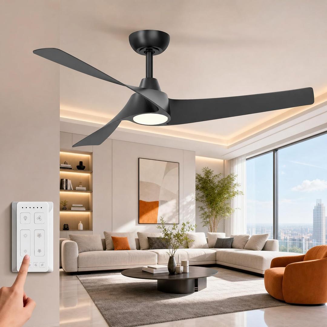 TALOYA 52 inch Modern Ceiling fans with Lights and remote, 3 Curved Blades