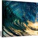 Hardy Gallery Ocean Wave Sunset Wall Art: Stunning Water Seascape Artwork Painting Print on Canvas for Bathroom 12"x16"