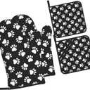 Perinsto Cute Dog Animal Paws Oven Mitts & Pot Holders 4 Pcs Set, Decorative Heat Resistant Cooking Gloves Microwave Oven Gloves for Kitchen Baking Grilling BBQ