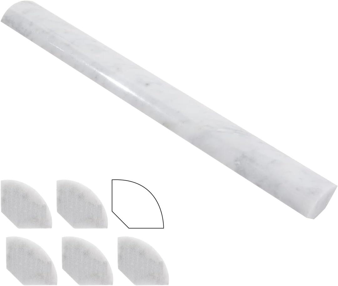 Lovdeco Carrara 1" X 12" Marble Quarter Round Tile Liner, Edge Trim Molding for Shower and Backsplash, Bullnose Tile Trim Polished, 6 Pcs/Box