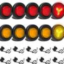 10Pcs 2 inch Round Led Trailer Marker Lights - Led Side Marker Lights with 2 Prong Plug, IP67 Waterproof Clearance Lights for Truck Camper RV, Flush Mount, [DOT Approved], 12V, (5 Red + 5 Amber)