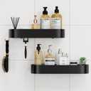 X-Large Adhesive Shower Caddy, 2 Pack Bathroom Organizers and Storage with Large Capacity and 4 Hooks, No Drilling Shower Shelves for Inside Shower for Bathroom, Dorm and Kitchen