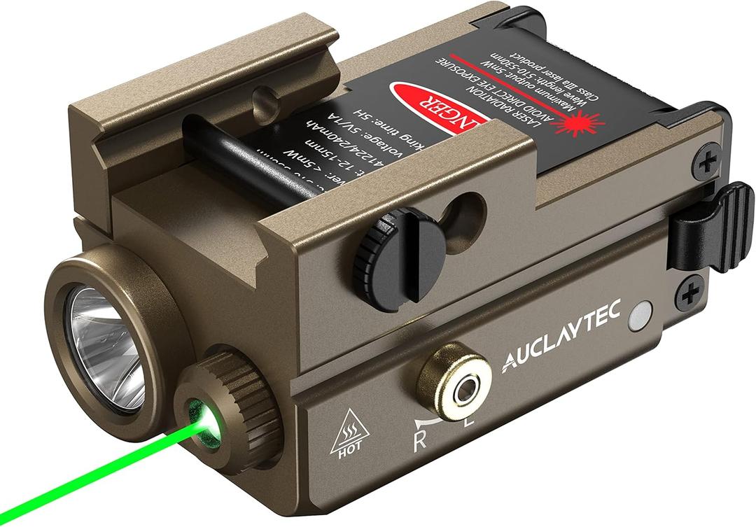 Pistol Flashlight Green Laser Combo 420 Lumens Pistol Light Recharge Tatical Flashlight Fits for Picatinny MIL-STD-1913 Rail, Fits for Glock (with Built-in Battery)