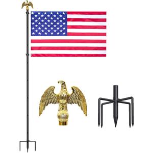 Flag Poles for Outside in Ground: 10 FT Flag Poles in Ground with 5 Pronges Base, Flag Pole Kit with 3x5FT American Flag for Yard Residential Commercial