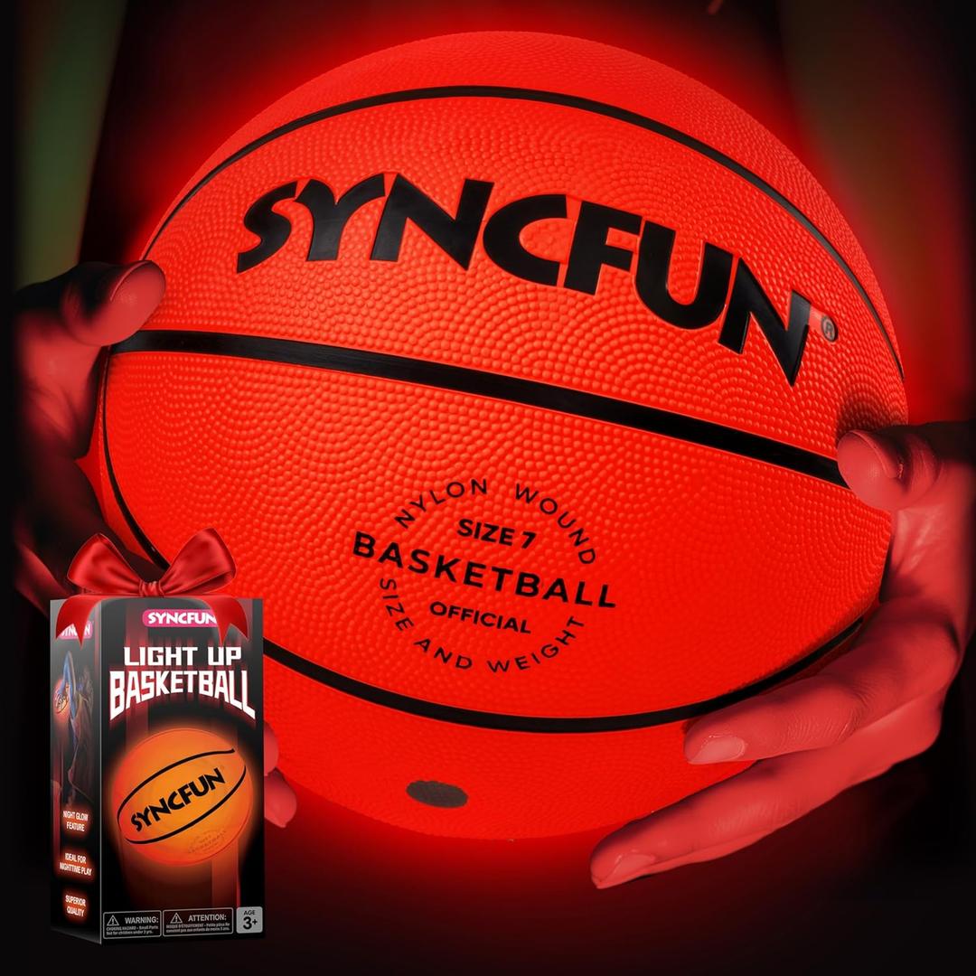 SYNCFUN Glow in The Dark Basketball Size 7, Light Up Basketball for Night Games, Cool Birthday Gift for Boys Age 7-12, Teen Outdoor Sports Toy Halloween