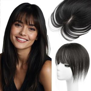 Hair Topper for Women with Bangs 100% Real Remy Hair Topper for Women, Clip In Hairpiece for Thinning Hairpiece for White HairRoots Cover(8inch, Natrual Black) (Natural Black #1B)