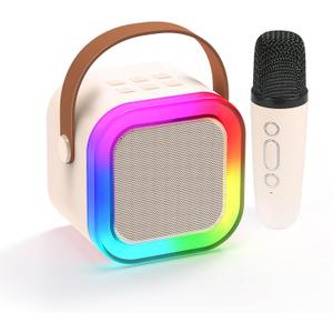 Fede Karaoke Machine for Kids Adults, Mini Karaoke Machine with 1 Wireless Microphone, Portable Bluetooth Speaker with Voice Changing Effects & LED Lights, Best Gifts Toys for Girls and Boys