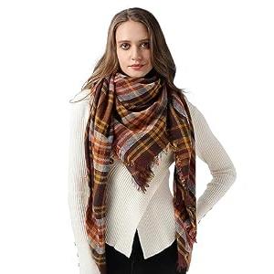 DOFOWORK Scarfs for Women - Scarves for Women Winter Warm, 55" x 55", Large Soft Blanket Scarf Women Scarf Wrap Shawl for Winter/ Fall, Red & Yellow