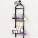 ODesign 2 Tier Height-Adjustable Shower Caddy Hanging Anti-Swing-Over The Shower Head Caddy-Shower Storage Organizer Bathroom Shelves Basket Rack Shower Caddies-Black