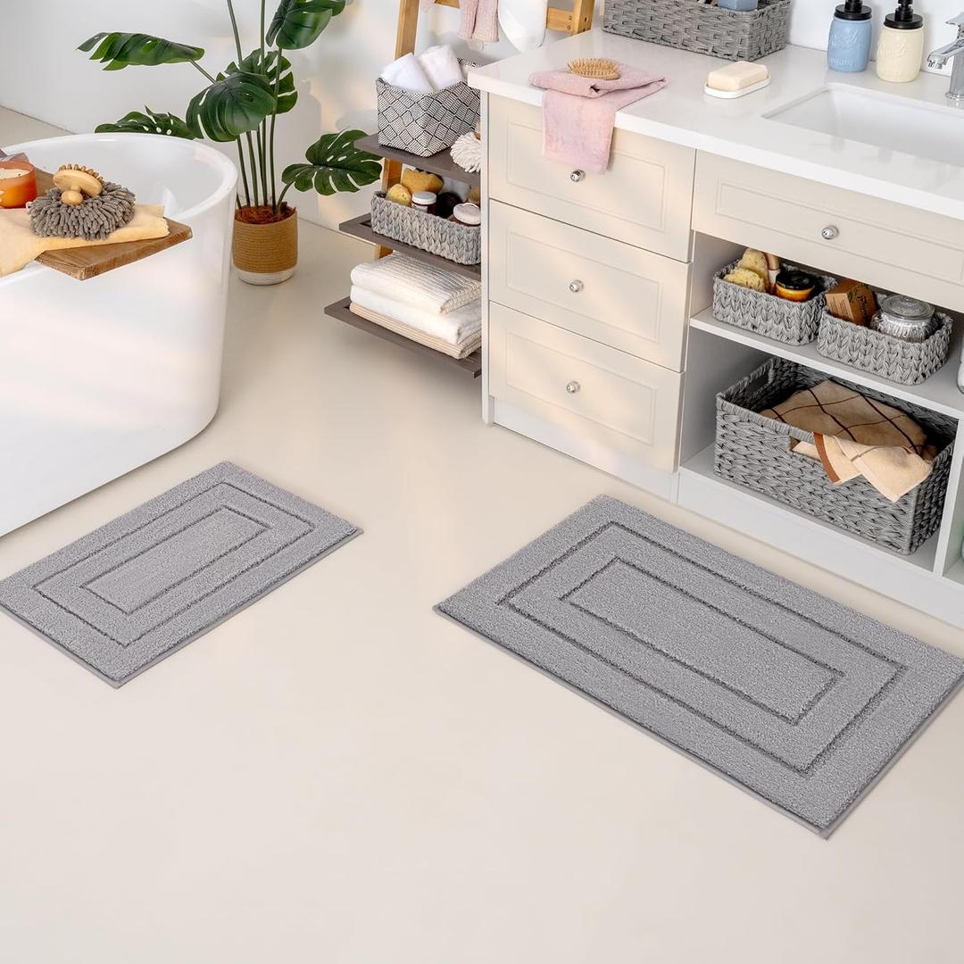 GRANNY SAYS Bathroom Rugs Sets 2 Piece,Soft Bath Mats for Bath, Bathroom Rugs Non Slip Washable, Absorbent Bath Rug for Tub,Shower and Toilet, Bath Mat Set (Gray, 20" x 32" + 16" x 24")