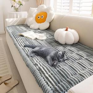 FUNNY FUZZY Pet Couch Covers for Sofa, Washable Dog Couch Cover Protector for Dogs, Flannel Couch Covers for Dogs Pet Friendly Pets Mat Bed Sofa Cover (Blue-Grey, 27.6"×59.1")