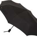 Amazon Basics Round Travel Umbrella for Rain, Compact Umbrella with Auto Open/Close, Strong Alloy Steel Frame, Compact Size for Backpacks/Handbags (11" Long When Closed), One Size, Black
