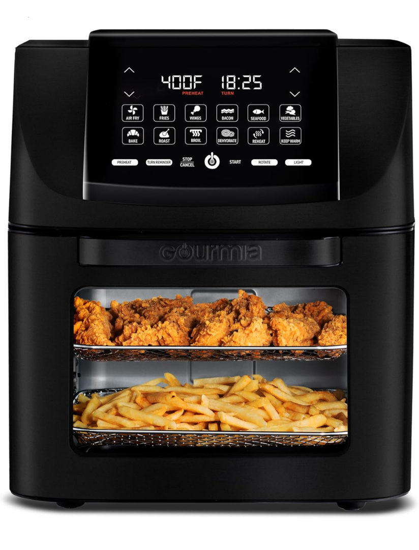 Gourmia Air Fryer Toaster Oven Combo - All-in-One 14-Quart Digital Air Fryer Toaster Oven with Rotisserie & Dehydrator – 12 Presets, Guided Cooking Prompts, 1750W, Dishwasher-Safe Accessories Gourmia Air Fryer Toaster Oven Combo - All-in-One 14-Quart Digital Air Fryer Toaster Oven with Rotisserie & Dehydrator – 12 Presets, Guided Cooking Prompts, 1750W, Dishwasher-Safe Accessories