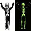 DERJLY Kids Glow Skeleton Costume: Boys Girls Glowing Skeletons Clothing 4 Set for Holloween Cosplay Party, Size Medium