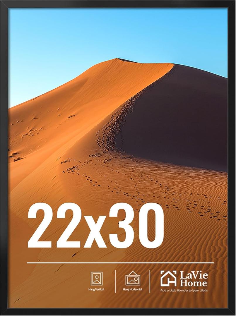 LaVie Home 22x30 Picture Frame for Wall Display, 22x30 Black Picture Frame with HD Plexiglas, 22 x 30 Poster Frame 1 Pack, Display Frame for Vertical or Horizontal, Classic Collection