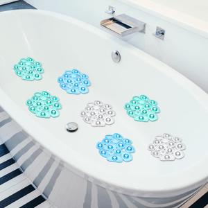 Riakrum 12 Counts Pebble Bath Treads Non Slip Bathtub Stickers with Suction Cups Pebble Non Slip Mat for Smooth Surface Shower Floor Mat, Provides Traction Machine Washable(Green, Blue, Transparent)