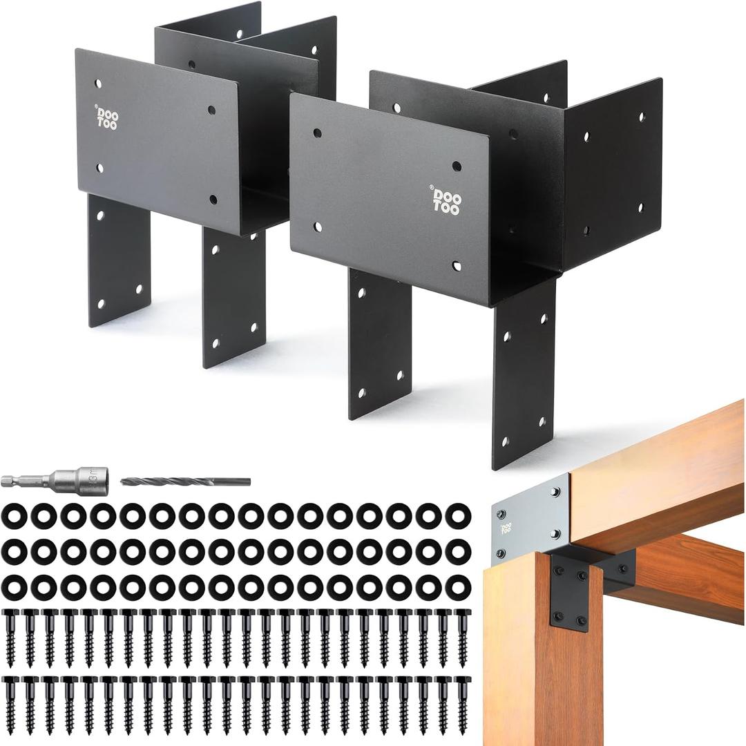 Stainless Steel Pergola Brackets, 4x6(Actual Post/5.5"x5.5" Beams/3.5"x5.5") Corner Post to Beam Bracket, Heavy Duty Post Cap Tie Bracket for Gazebos, Decks and Porches(4pcs-Black)