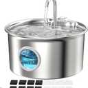 Pet Water Fountain Stainless Steel: Mental Cat Water Fountains with 8 Filters + 8 Sponges - 88oz/2.6L Noiseless Cats Waterer Bowl Dispenser - ATMZIQXR Kitten Drinking Fountains for Cats Indoor