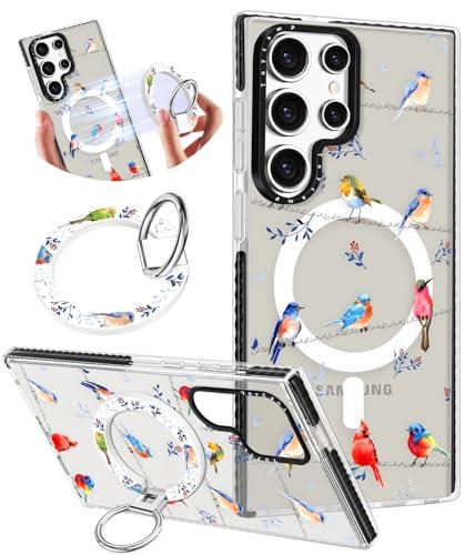 Toycamp for Samsung Galaxy S25 Ultra Case Compatible with Magsafe - Cute Design 360°Magnetic Ring Holder Stand Kickstand Funny Watercolor Bird Girly TPU Phone Covers for Women Tenn Girls