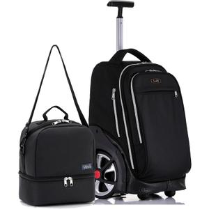 NEW TILAMI 19 Inch Rolling Backpack with Lunch Bag for Girls Boys Wheeled Laptop Backpack Durable Carry-on Bag School Travel, Black