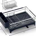 Dish Drying Rack, 304 Stainless Steel Dish Racks for Kitchen Counter with Cutlery Holder & Sponge Holder, Large Dish Drainer with Removable Drainboard, 11.8''W x 16.7''L (Stainless Steel)