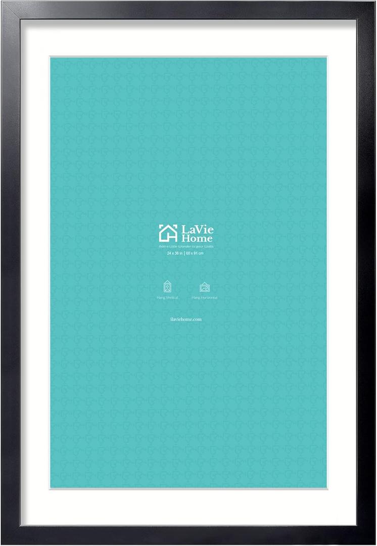 LaVie Home 24x36 Picture Frame Black Poster Frame,Display Pictures 20x30 with Mat or 24x36 Without Mat, Stable and Sturdy Frame and Polished Plexiglass, Horizontal and Vertical Format of The Walls